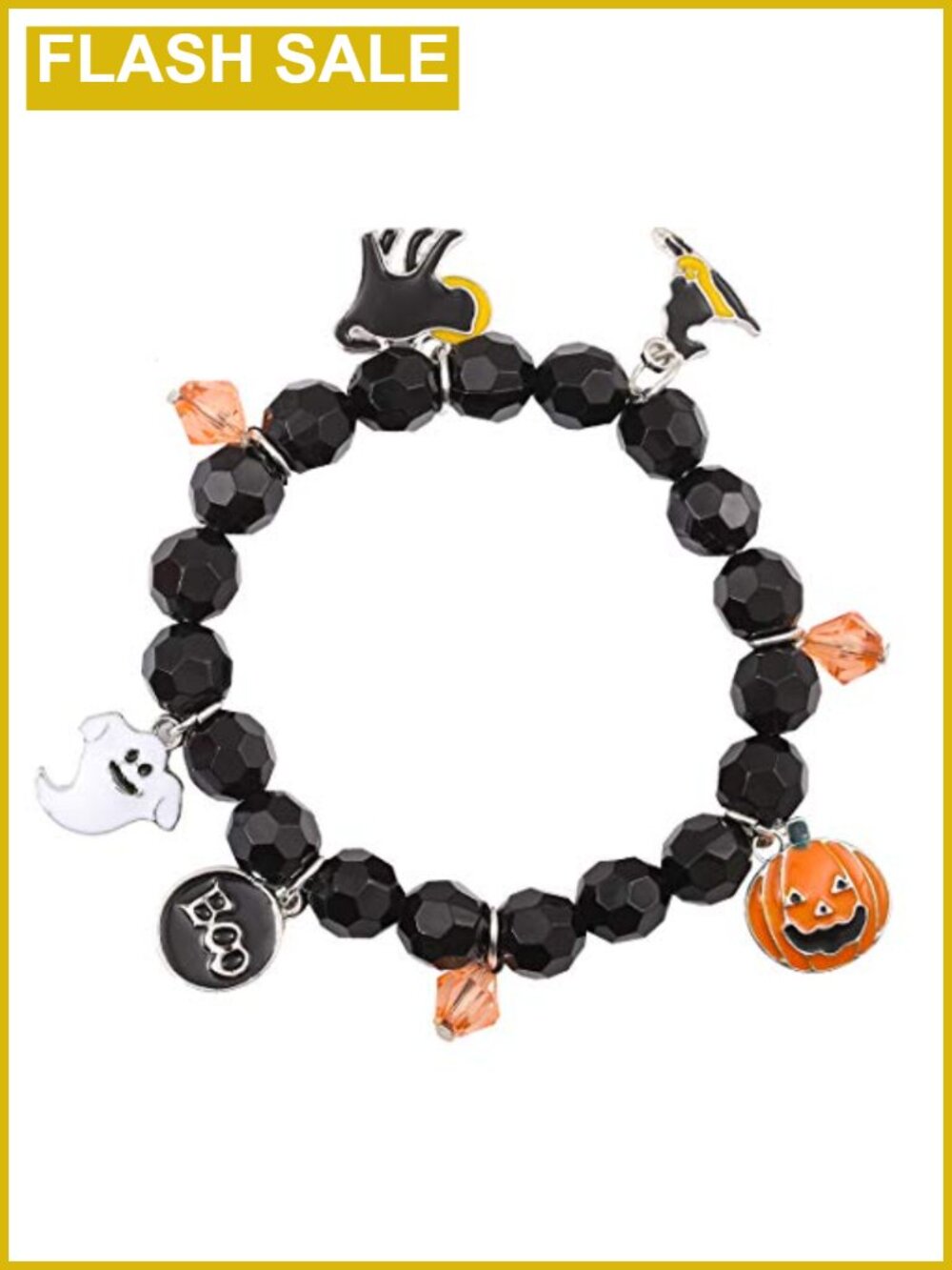 Halloween Stretch Beaded Bracelet with Ghost Pumpkin Charm Adjustable Bangle